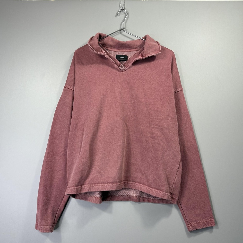 HOURS Sweatshirt Womens Small Pink Collared Pullover Relaxed Fit Casual